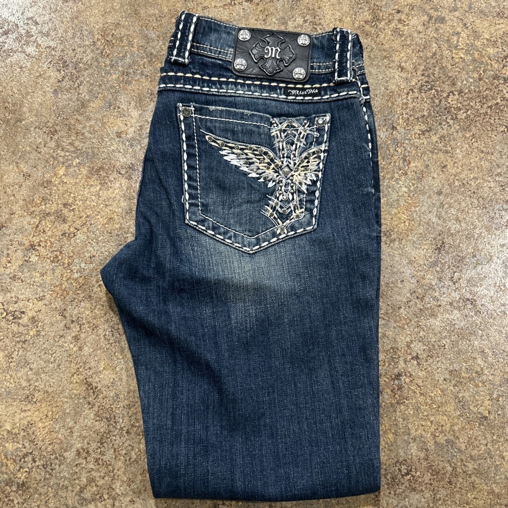 Y2k Vintage Miss Me Jeans Size 30x28 Womens Bootcut Rhinestones Cross Low Rise